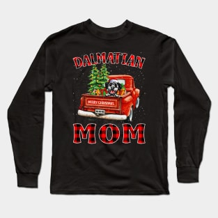 Christmas Dalmatian Mom Santa Hat Truck Tree Plaid Dog Mom Christmas Long Sleeve T-Shirt